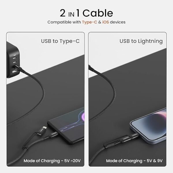 2-in-1 Type-C & Lightning Cable with 60W Fast Charging