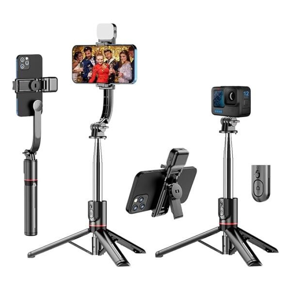 Selfie Stick Tripod Stand with Detachable Light, 6 shades (3 Colors & 2 Tones), 45 inches 360 Degree Rotatable Bluetooth