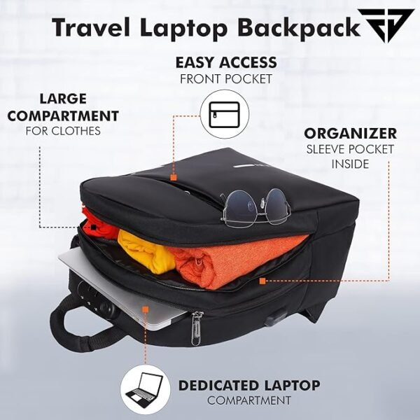 Theft Number Lock Backpack Bag with 15.6 Inch Laptop Compartment, USB Charging Port & Organizer Pocket