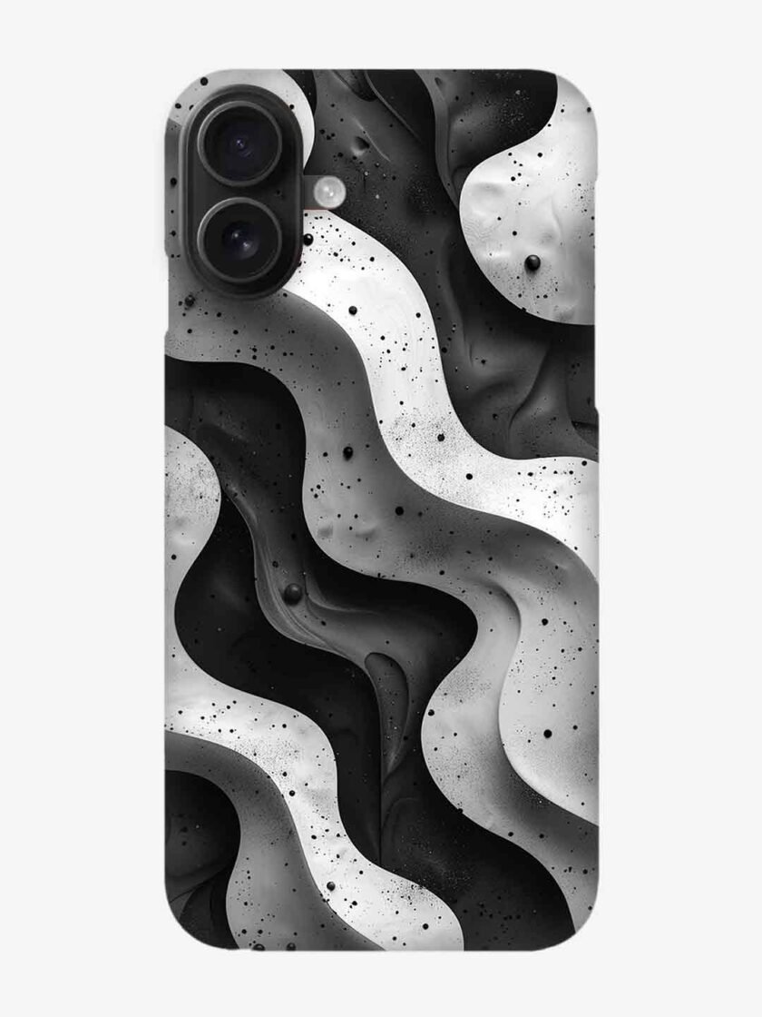 Apple Iphone 16 back covers abstract black white wavy textured background with speckled details