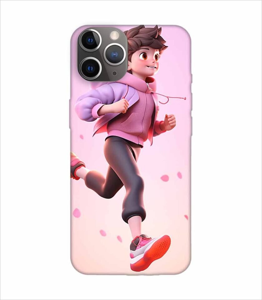 Apple Iphone 11 Pro Max Back Case Covers 3D Illustration Child Running Spring Concept Illustration Childrens Cartoon Outdoor