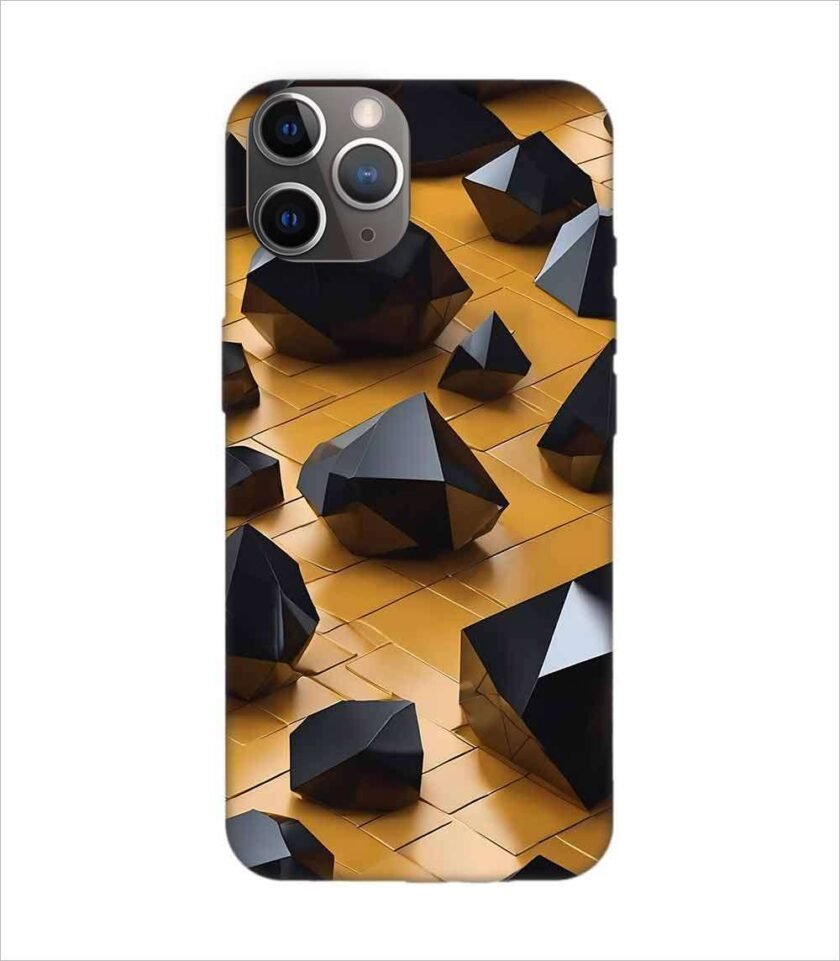 Apple Iphone 11 Pro Max Back Case Covers Abstract 3D Rendering Black Surface Background With Futuristic Low Poly Shape