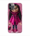 Apple Iphone 11 Pro Max Back Case Covers Adorable Animated Girl Character Pink Hoodie Glasses Holding Alarm Clock Pink Background