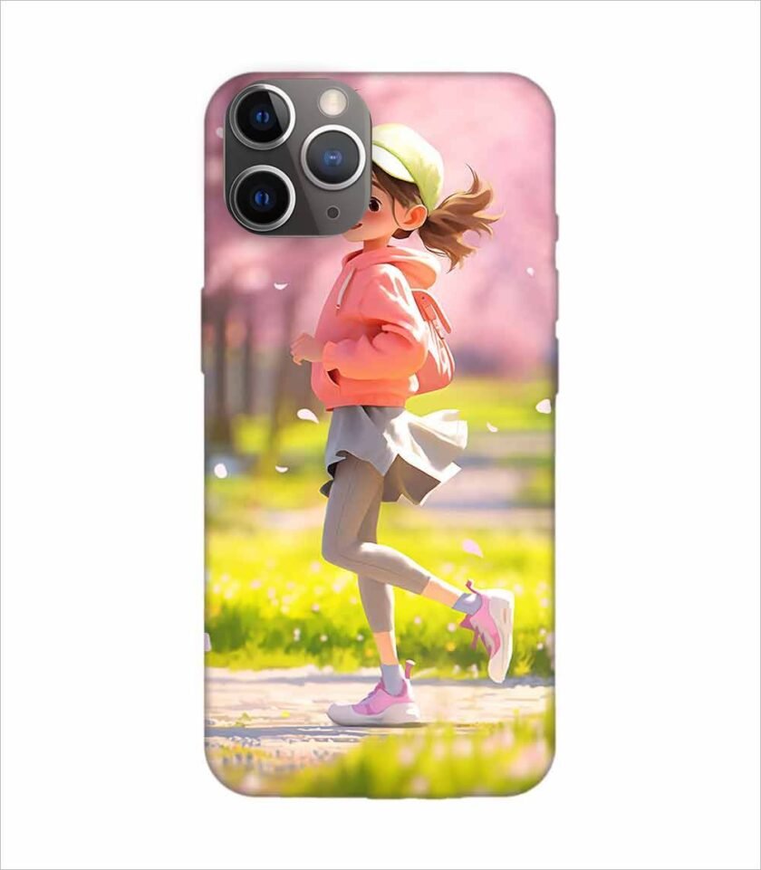 Apple Iphone 11 Pro Max Back Case Covers Beginning Spring Illustration 3D Illustration Girl Running Spring