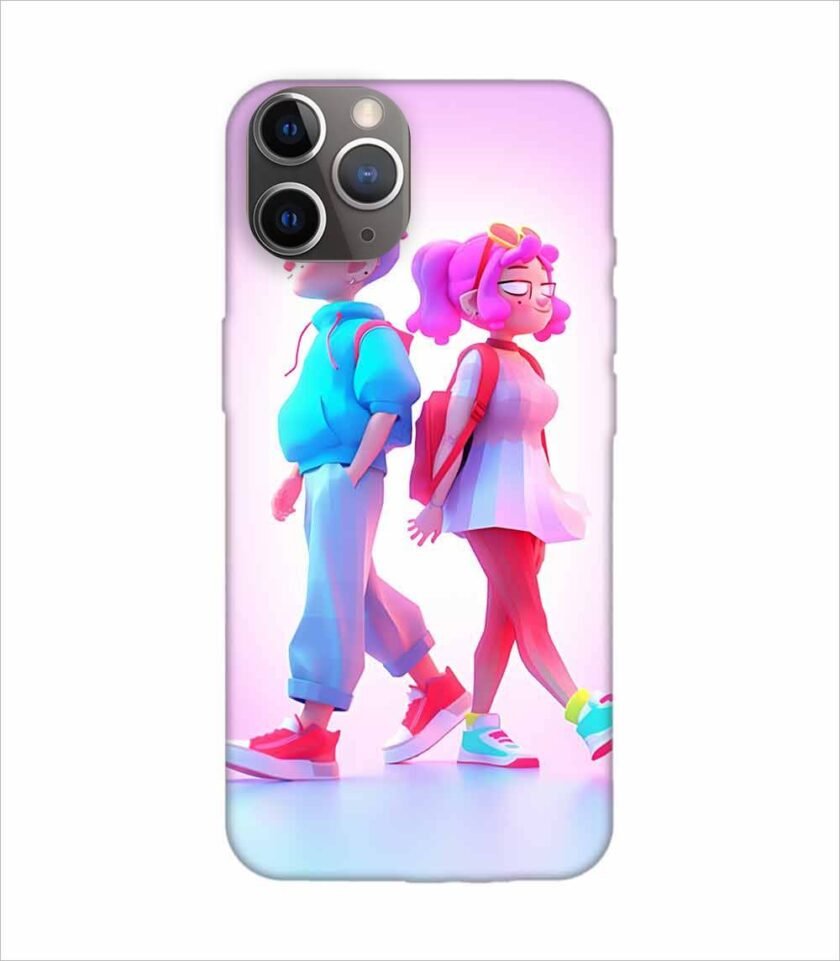 Apple Iphone 11 Pro Max Back Case Covers Cartoon Characters Walking Pink Background With Blue Background Generative Ai