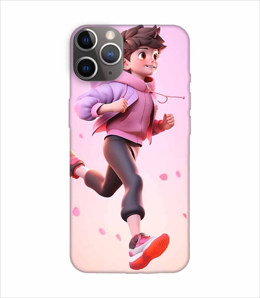 Apple Iphone 11 Pro Back Case Covers 3D Illustration Child Running Spring Concept Illustration Childrens Cartoon Outdoor