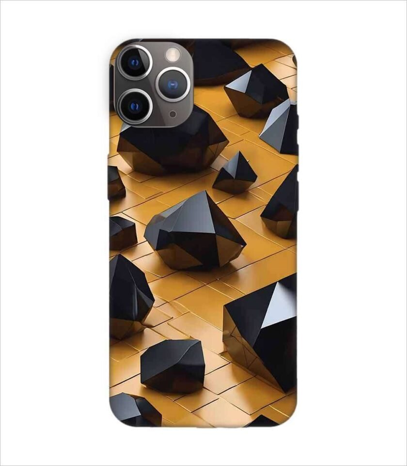 Apple Iphone 11 Pro Back Case Covers Abstract 3D Rendering Black Surface Background With Futuristic Low Poly Shape