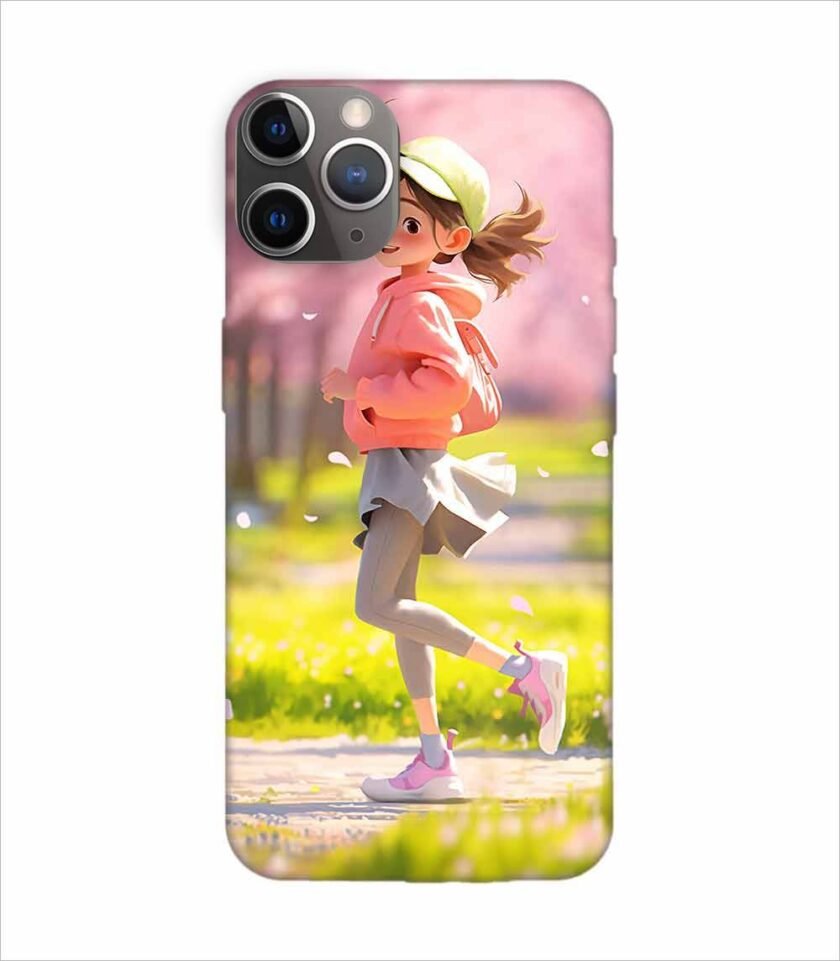 Apple Iphone 11 Pro Back Case Covers Beginning Spring Illustration 3D Illustration Girl Running Spring