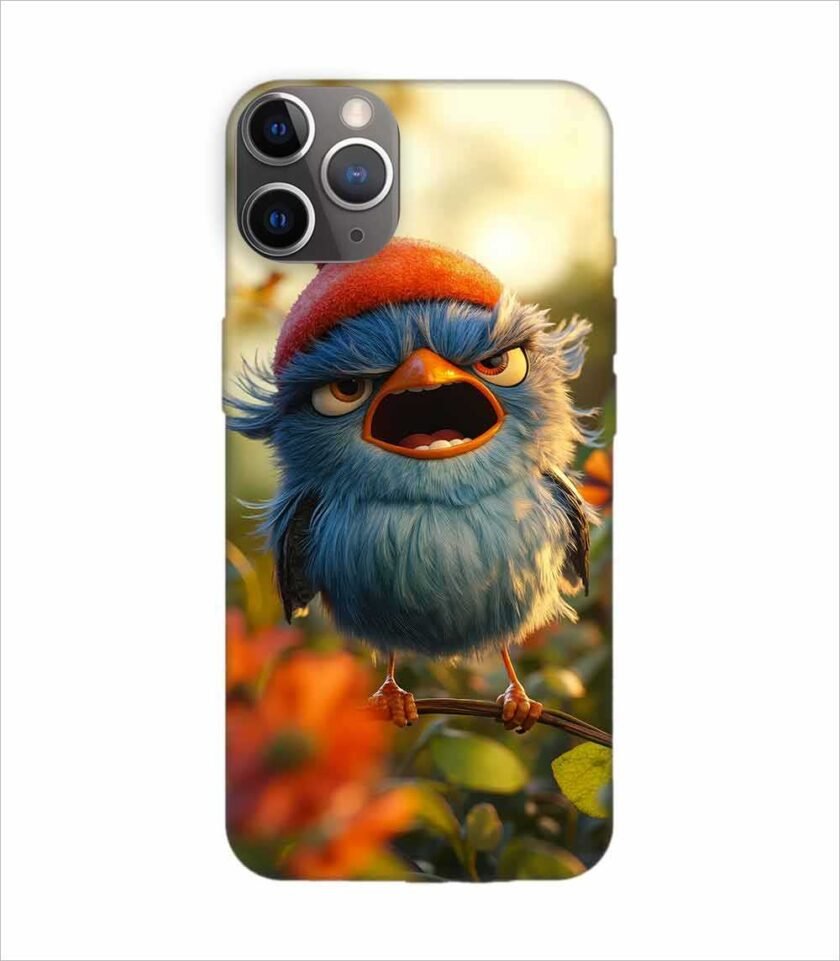 Apple Iphone 11 Pro Back Case Covers Blue Bird With Red Beret Sitting Branch Field Flowers