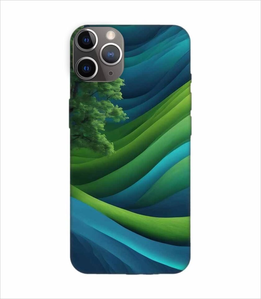 Apple Iphone 11 Pro Back Case Covers Blue Green Abstract Background With Pattern Waves Tree