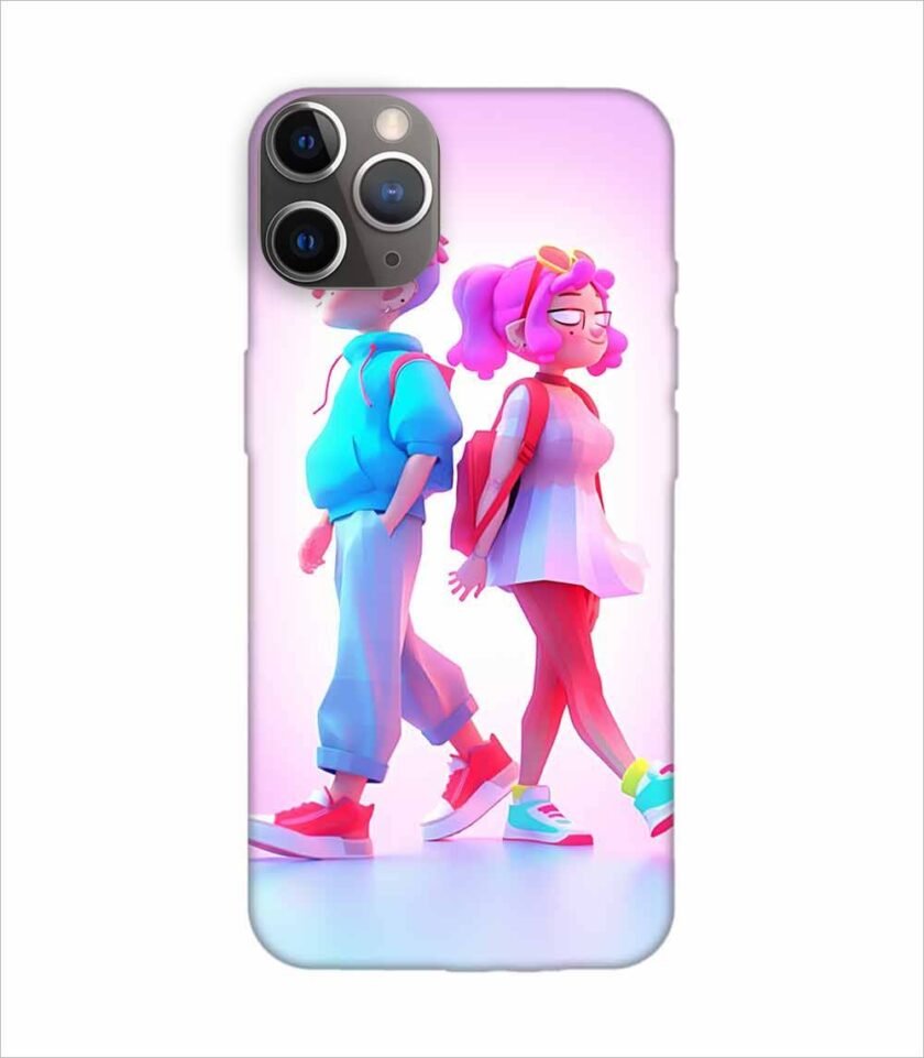 Apple Iphone 11 Pro Back Case Covers Cartoon Characters Walking Pink Background With Blue Background Generative Ai