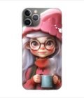 Apple Iphone 11 Pro Back Case Covers Cartoon Girl With Glasses Pink Hat Holding Cup Generative Ai