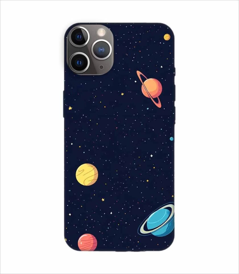 Apple Iphone 11 Pro Back Case Covers Colorful Planets Stars Space Galaxy Background Illustration