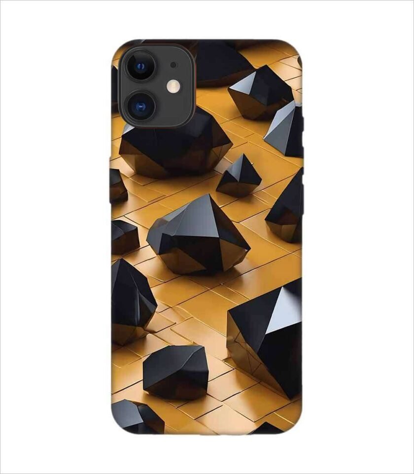 Apple Iphone 11 Back Case Covers Abstract 3D Rendering Black Surface Background With Futuristic Low Poly Shape