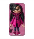 Apple Iphone 11 Back Case Covers Adorable Animated Girl Character Pink Hoodie Glasses Holding Alarm Clock Pink Background