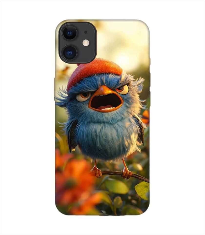 Apple Iphone 11 Back Case Covers Blue Bird With Red Beret Sitting Branch Field Flowers