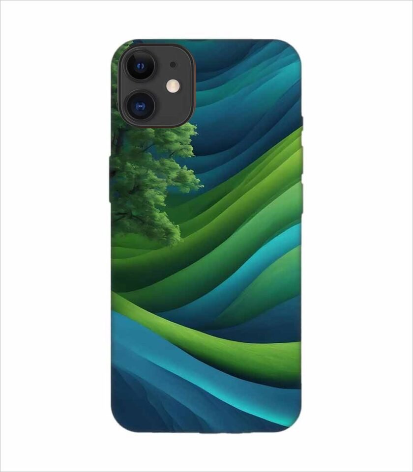 Apple Iphone 11 Back Case Covers Blue Green Abstract Background With Pattern Waves Tree