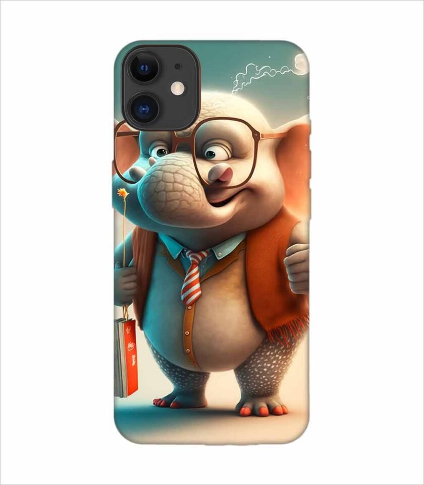Apple Iphone 11 Back Case Covers Cartoon Character With Red Flag Big Eared Elephant