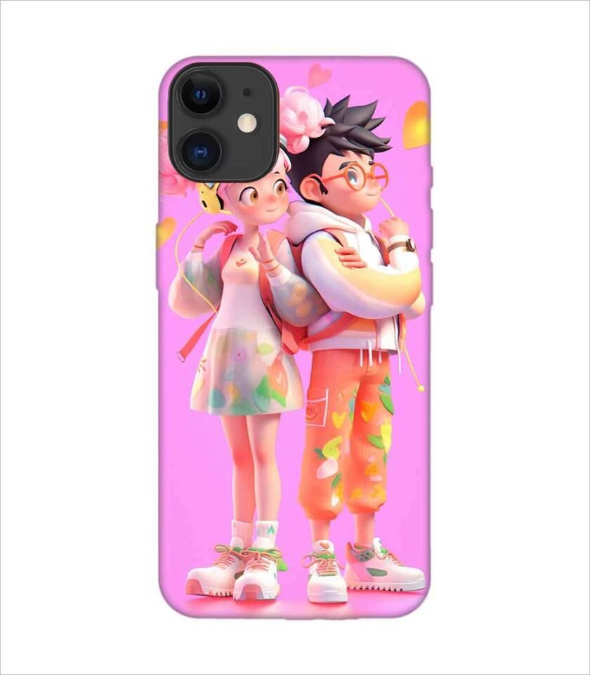 Apple Iphone 11 Back Case Covers Cartoon Couple Young Man Woman With Balloons Life Preserver Generative Ai