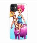 Apple Iphone 11 Back Case Covers Cartoon Girl Riding Giraffe With Pink Hair Blue Tank Top Generative Ai