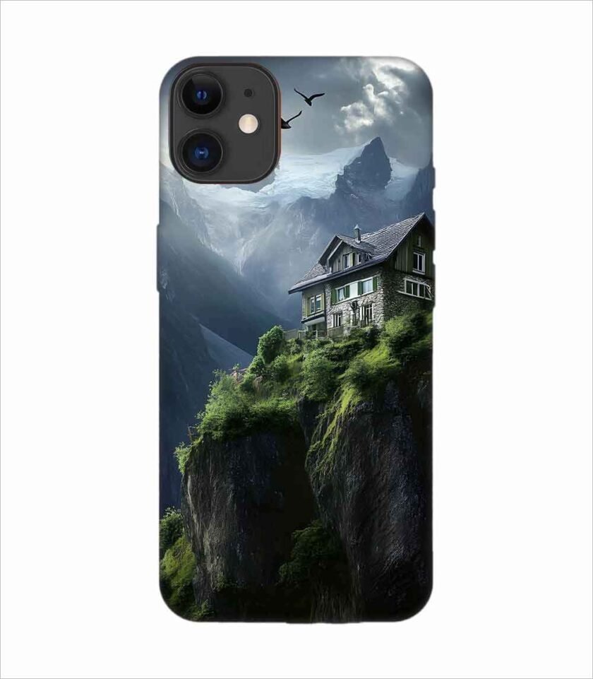 Apple Iphone 11 Back Case Covers Charming Stone House Sits Perched High Atop Mountain Cliff With Snowcapped Peaks Distance