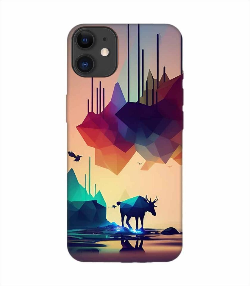 Apple Iphone 11 Back Case Covers Colorful Poster With Moose Mountains Background