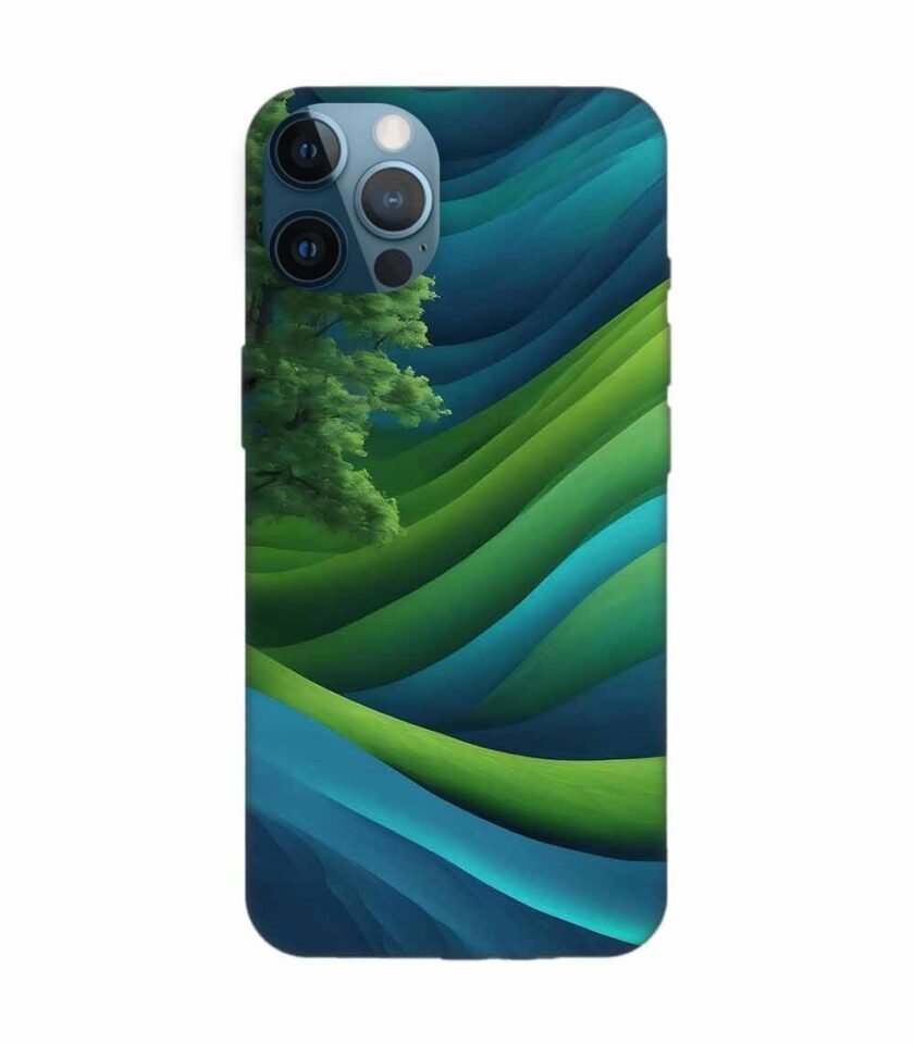 Apple Iphone 12 Mini Back Case Covers Blue Green Abstract Background With Pattern Waves Tree