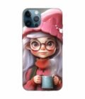 Apple Iphone 12 Mini Back Case Covers Cartoon Girl With Glasses Pink Hat Holding Cup Generative Ai
