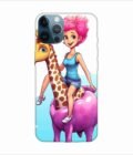 Apple Iphone 12 Pro Max Back Case Covers Cartoon Girl Riding Giraffe With Pink Hair Blue Tank Top Generative Ai