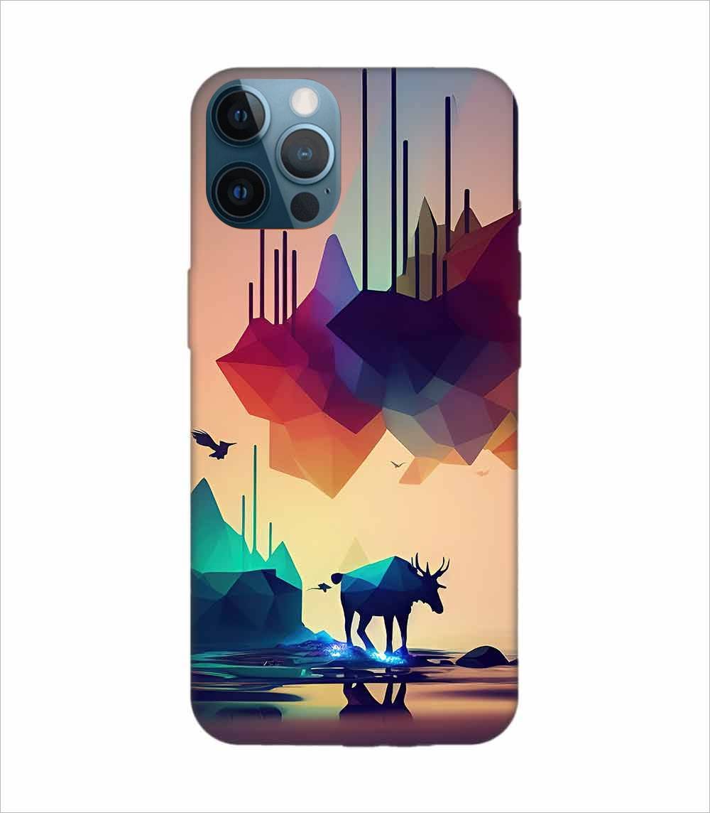 Apple Iphone 12 Pro Max Back Case Covers Colorful Poster With Moose Mountains Background