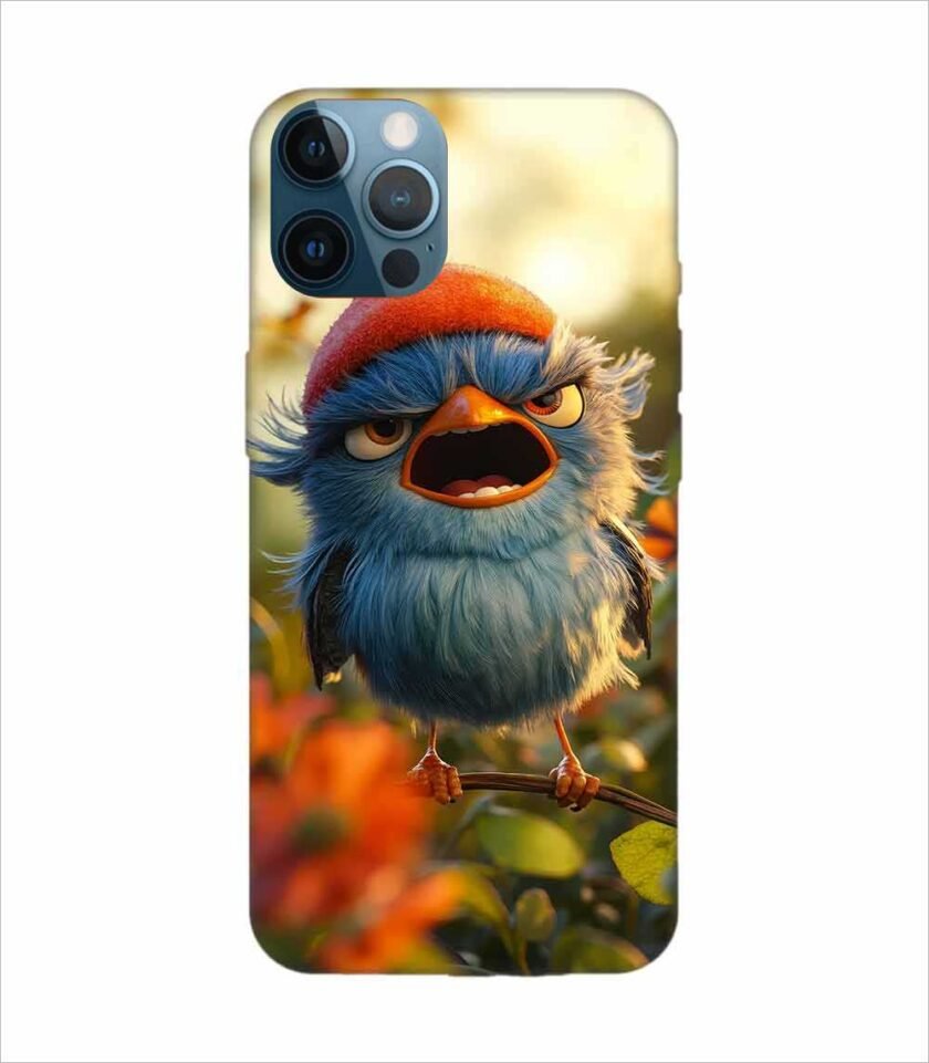 Apple Iphone 12 Pro Back Case Covers Blue Bird With Red Beret Sitting Branch Field Flowers