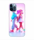 Apple Iphone 12 Pro Back Case Covers Cartoon Characters Walking Pink Background With Blue Background Generative Ai