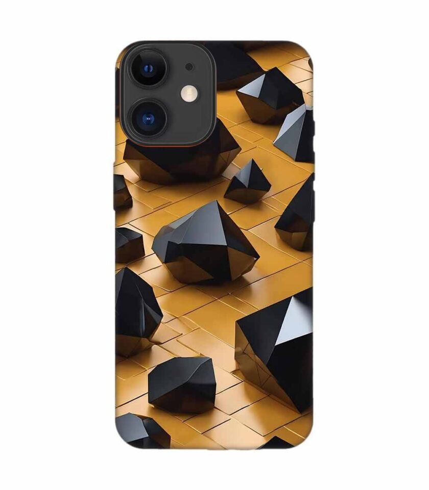 Apple Iphone 12 Back Case Covers Abstract 3D Rendering Black Surface Background With Futuristic Low Poly Shape