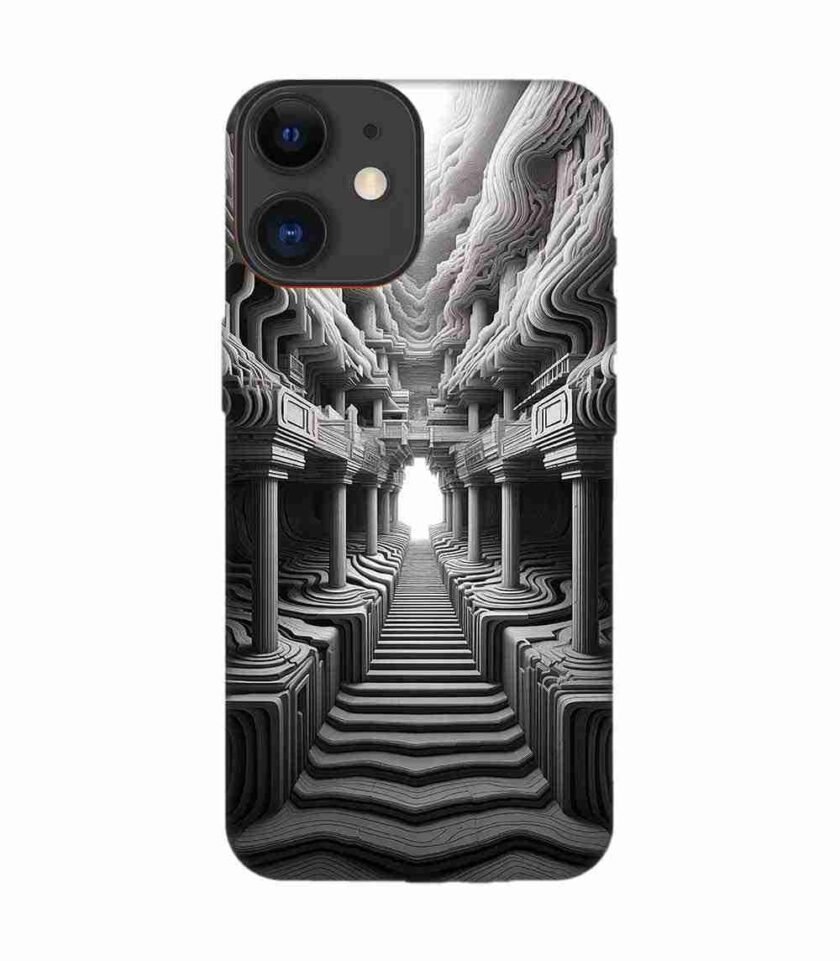 Apple Iphone 12 Back Case Covers Abstract Geometry Black White Illustration
