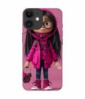 Apple Iphone 12 Back Case Covers Adorable Animated Girl Character Pink Hoodie Glasses Holding Alarm Clock Pink Background