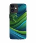 Apple Iphone 12 Back Case Covers Blue Green Abstract Background With Pattern Waves Tree