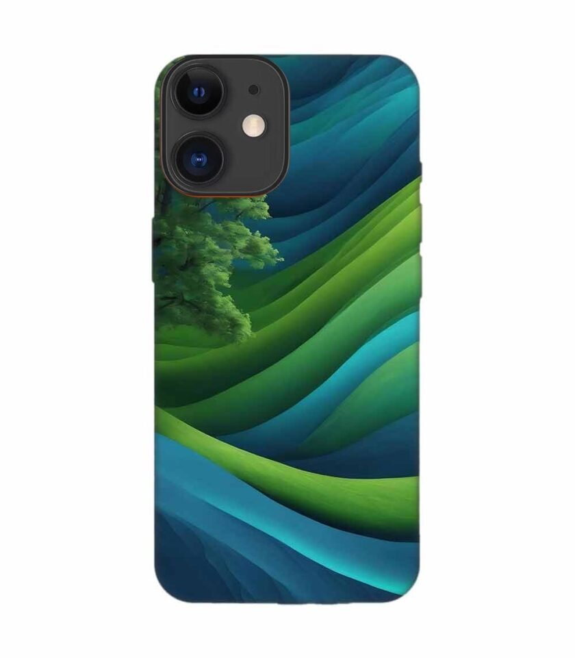 Apple Iphone 12 Back Case Covers Blue Green Abstract Background With Pattern Waves Tree