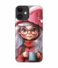 Apple Iphone 12 Back Case Covers Cartoon Girl With Glasses Pink Hat Holding Cup Generative Ai