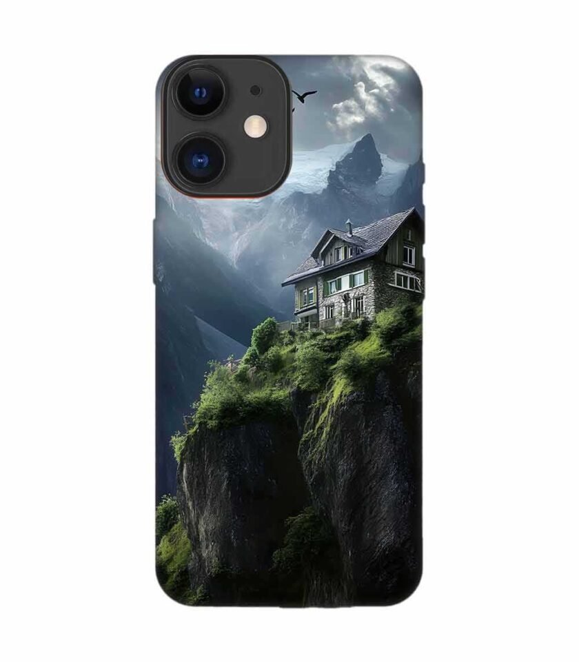 Apple Iphone 12 Back Case Covers Charming Stone House Sits Perched High Atop Mountain Cliff With Snowcapped Peaks Distance