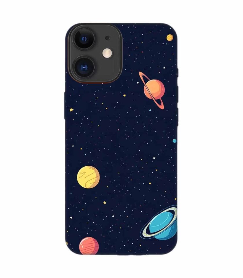 Apple Iphone 12 Back Case Covers Colorful Planets Stars Space Galaxy Background Illustration
