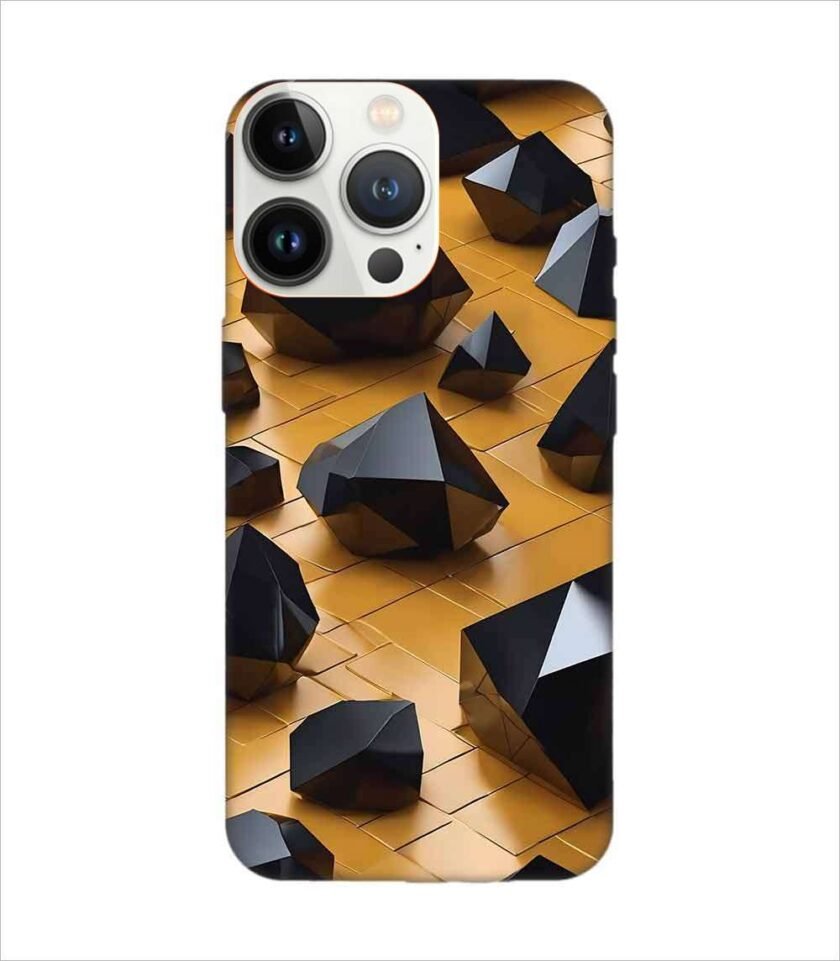 Apple Iphone 13 Pro Max Back Case Covers Abstract 3D Rendering Black Surface Background With Futuristic Low Poly Shape