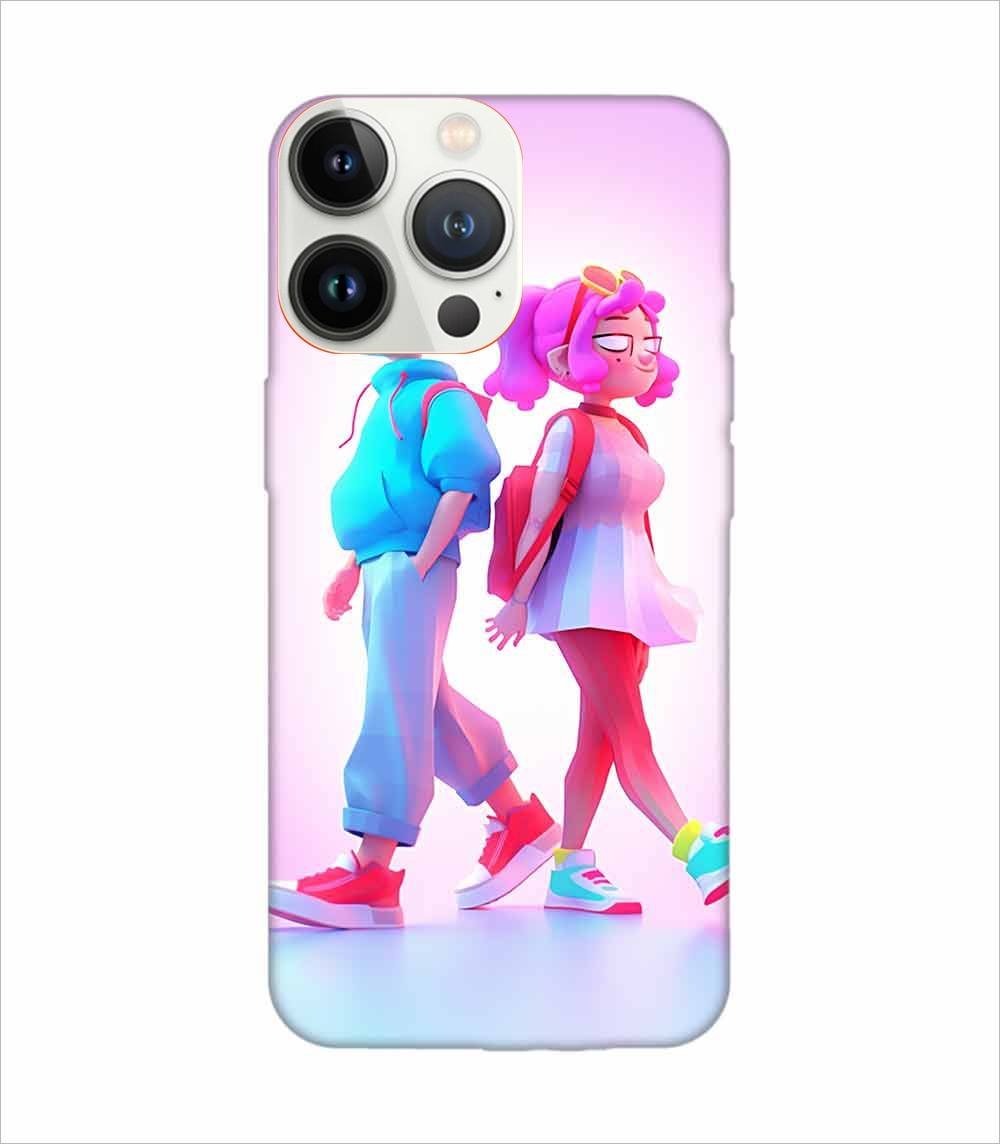 Apple Iphone 13 Pro Max Back Case Covers Cartoon Characters Walking Pink Background With Blue Background Generative Ai