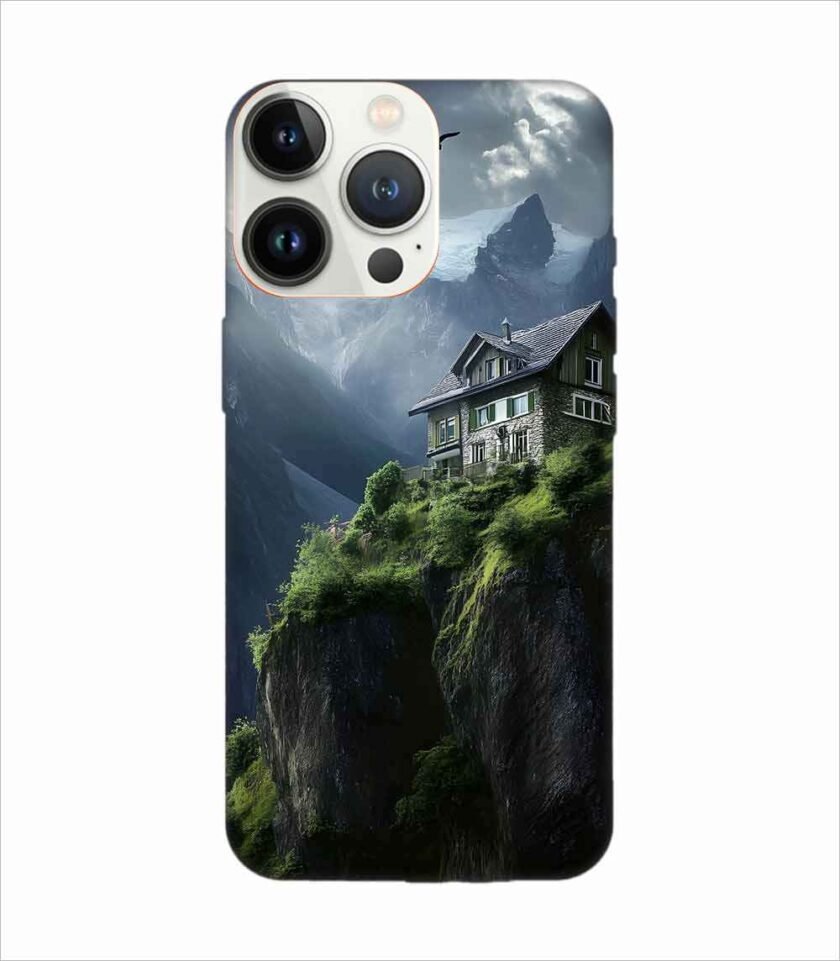 Apple Iphone 13 Pro Max Back Case Covers Charming Stone House Sits Perched High Atop Mountain Cliff With Snowcapped Peaks Distance