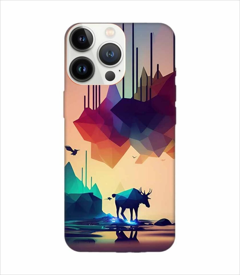 Apple Iphone 13 Pro Max Back Case Covers Colorful Poster With Moose Mountains Background