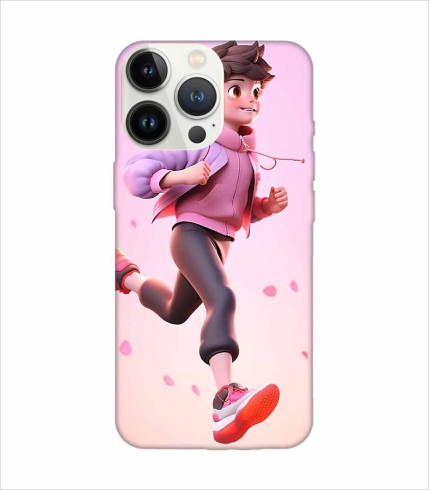 Apple Iphone 13 Pro Back Case Covers 3D Illustration Child Running Spring Concept Illustration Childrens Cartoon Outdoor