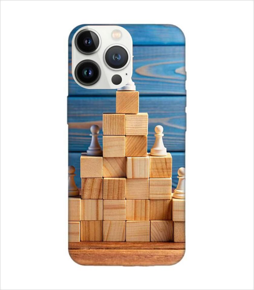 Apple Iphone 13 Pro Back Case Covers Business Hierarchy Ranking Strategy Concept With Chess Pieces Standing Pyramid Wooden Building Blocks With King Top With Copy Space