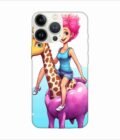 Apple Iphone 13 Pro Back Case Covers Cartoon Girl Riding Giraffe With Pink Hair Blue Tank Top Generative Ai