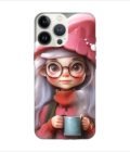 Apple Iphone 13 Pro Back Case Covers Cartoon Girl With Glasses Pink Hat Holding Cup Generative Ai