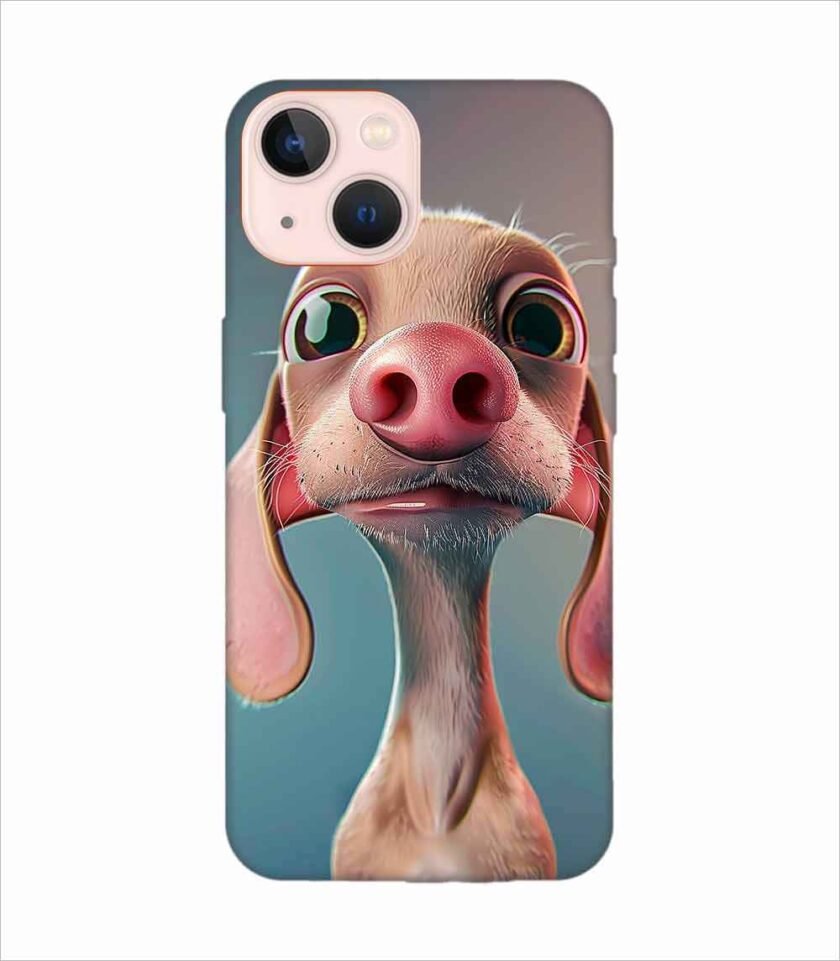 Apple Iphone 13 Back Case Covers 3D Cartoon Style Dachshund Pink Nose Rich Expressions