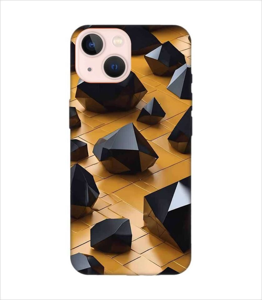Apple Iphone 13 Back Case Covers Abstract 3D Rendering Black Surface Background With Futuristic Low Poly Shape